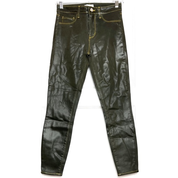 NWT L'AGENCE Faux Leather Contrast Thread High Waist Coated Skinny Ankle Jean 25 - Picture 7 of 12